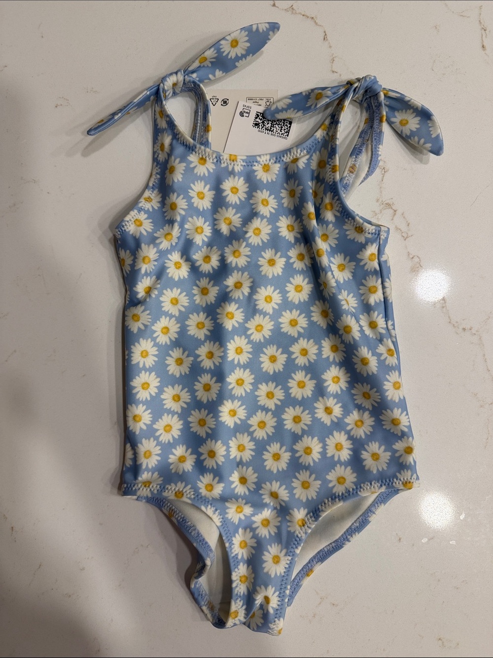 H&M Girls' Blue Daisy One-Piece Swimsuit with Tie Straps 2t